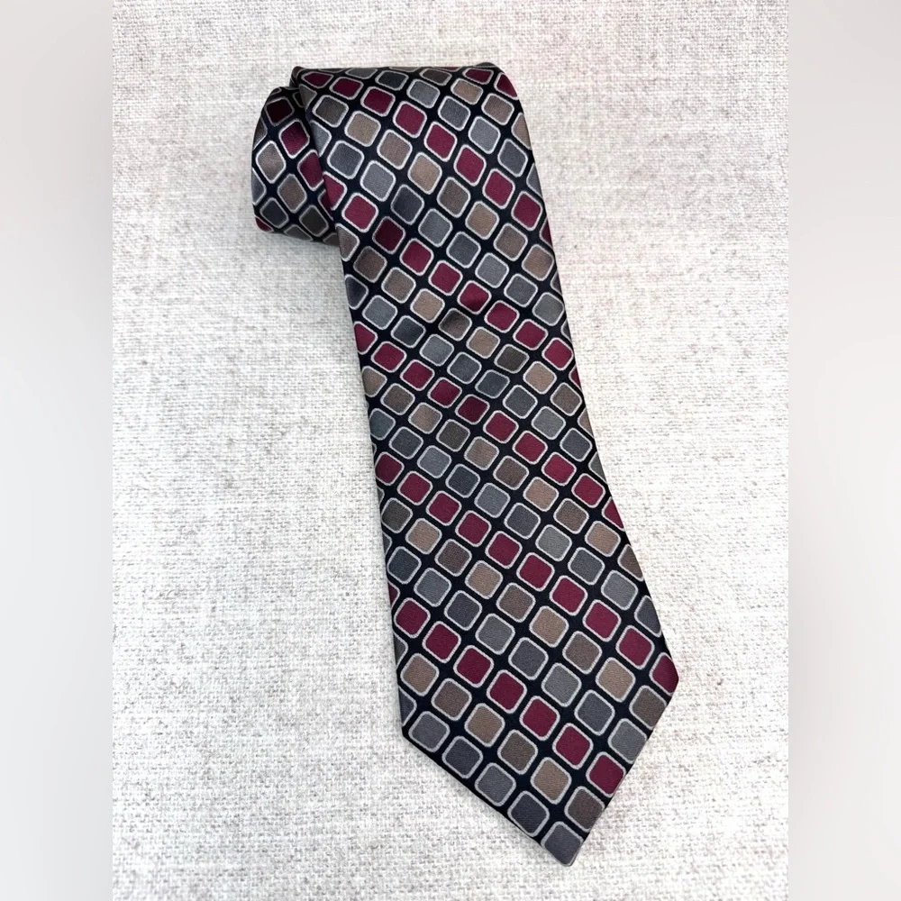 JOSEPH ABBOUD Mens Silk Tie Copper, Silver, Ruby, Designer Business Party Preppy